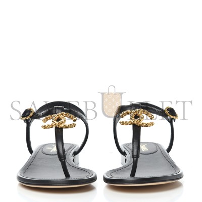 CHANEL LEATHER WOMEN’S SANDALS BLACK GOLD HARDWARE